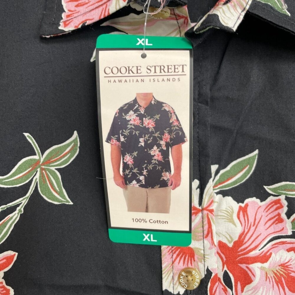 Cooke Street Men's XL Hawaiian Shirt Black Floral 100% Cotton N0709 - Picture 6 of 7